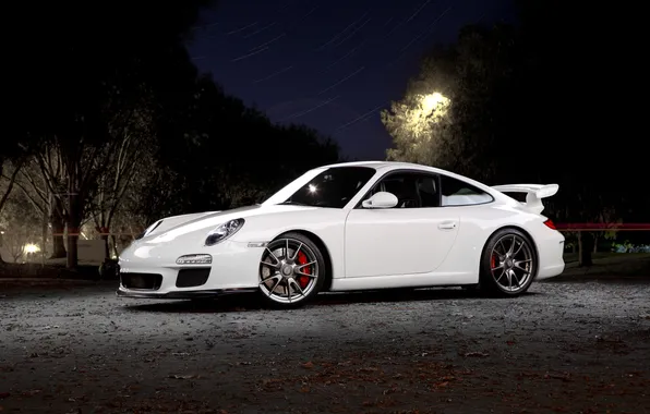 Picture white, the sky, stars, 911, Porsche, Porsche, white, GT3