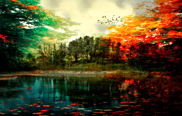 Picture autumn, paint, treatment, Colors of autumn