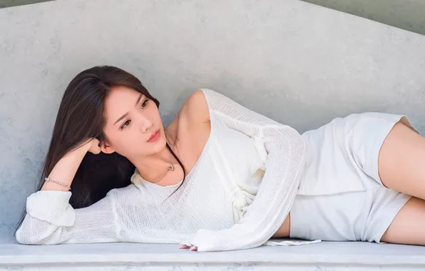 Girl, pose, shorts, hands, Asian, long hair