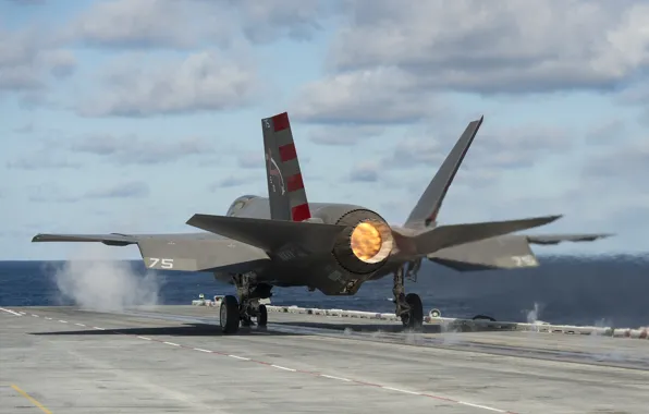 Picture sea, fighter, deck, bomber, the rise, Lightning II, F-35C