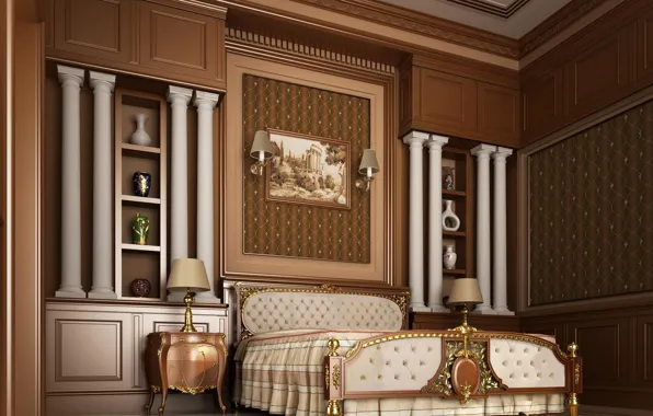 Lamp, room, bed, interior, bedroom