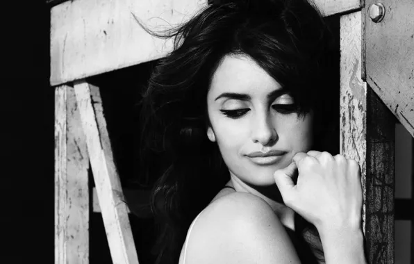 Picture girl, arrows, black and white, makeup, actress, Penelope Cruz, Penelope Cruz