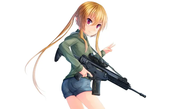 Picture look, girl, smile, weapons, background, art, embarrassment, dreadtie