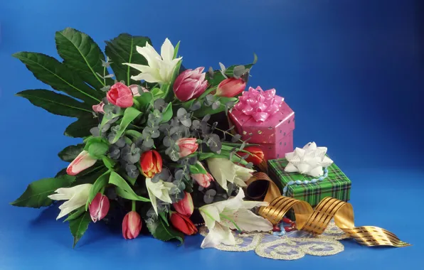 Picture flowers, bouquet, gifts, box