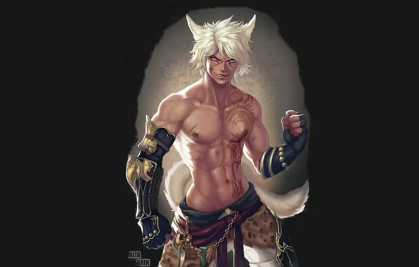 Smile, tail, guy, werewolf, ears, by altagrin