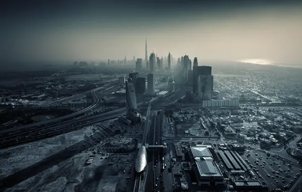 Sunset, city, the city, building, road, skyscrapers, Dubai, Dubai