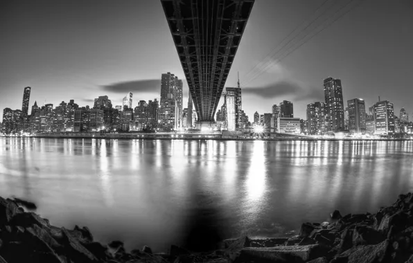 Night, the city, black and white, New York, skyscrapers, USA, USA, NYC