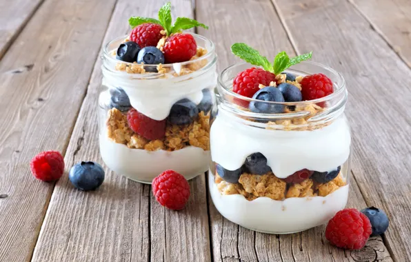 Picture berries, Breakfast, jars, muesli, yogurt