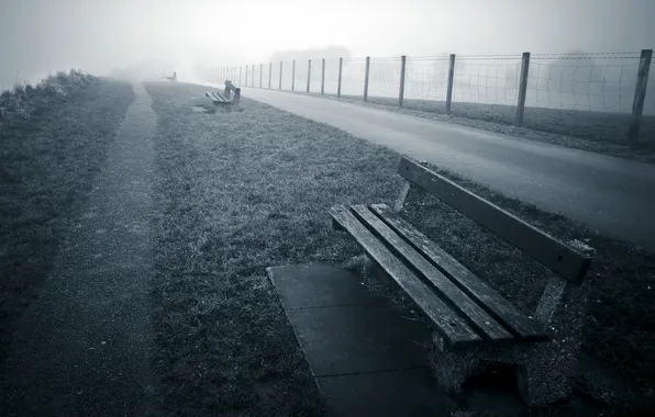 Picture street, the evening, bench