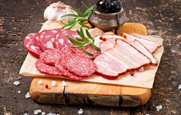 Picture sausage, cutting, garlic, ham