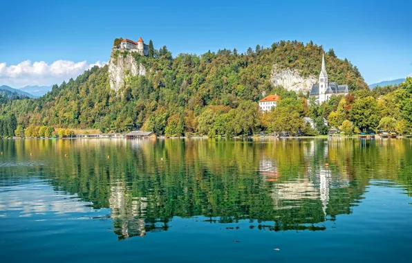The sky, mountains, lake, photo, bled