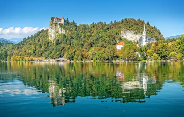 Picture the sky, lake, photo, mountain, bled