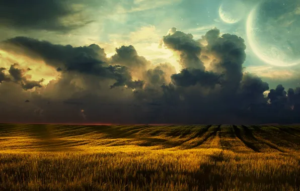 Picture field, landscape, nature, clouds, inclement weather