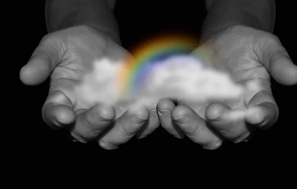 Picture rainbow, hands, palm