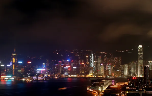 Picture city, sky, night, Hong Kong