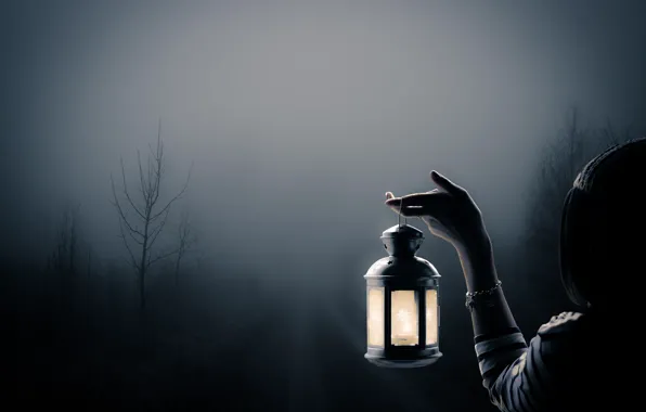 Picture road, girl, fog, art, lights