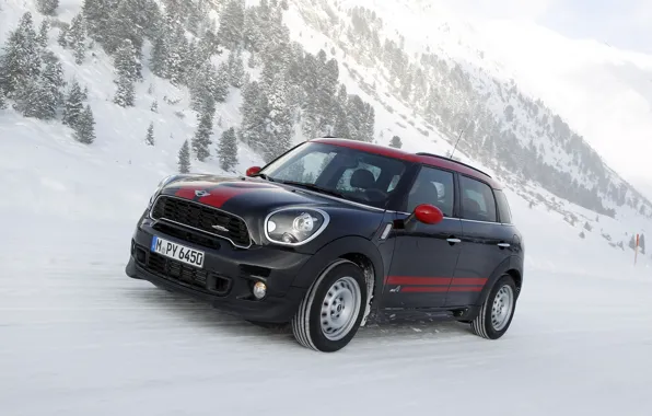 Winter, Mountains, Black, Strip, Lights, Mini Cooper, MINI, The front