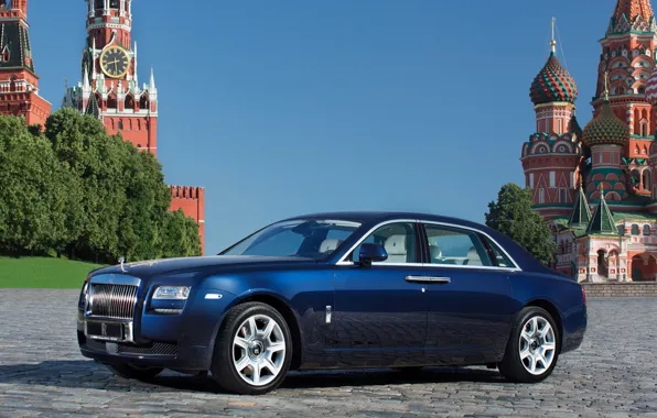 Picture the sky, blue, The Kremlin, St. Basil's Cathedral, Spasskaya tower, the front, limousine, red square