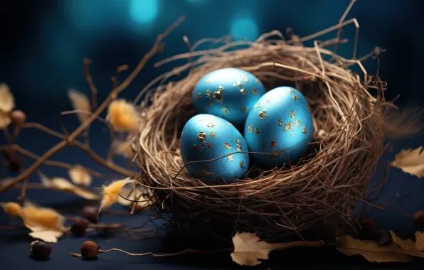 Flowers, holiday, eggs, spring, blue, Easter, socket, bokeh