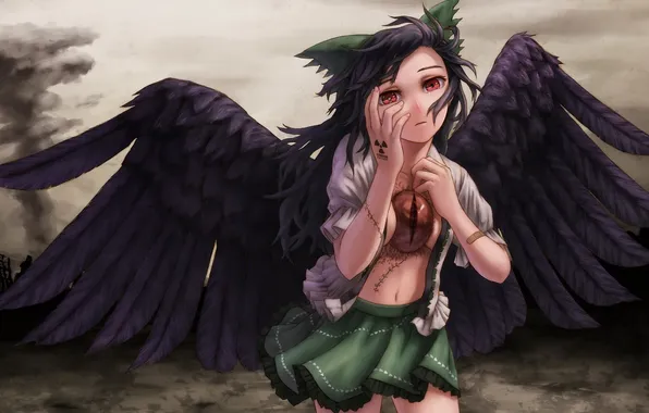Picture look, girl, Apocalypse, wings, tears, tattoo, touhou, art
