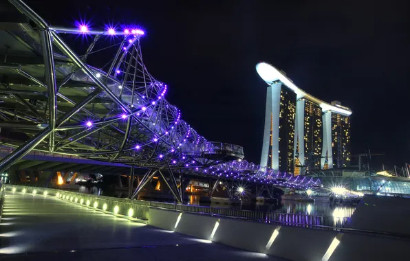Picture night, bridge, lights, the evening, the hotel, singapore