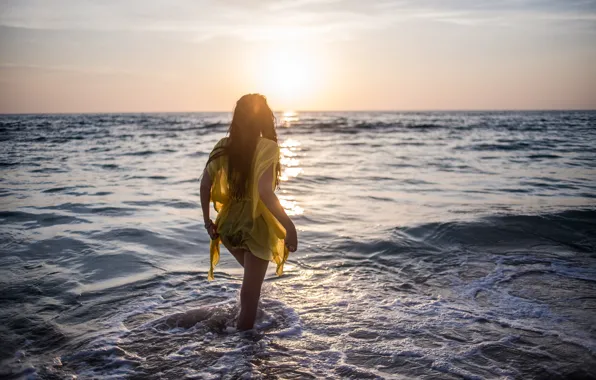 Sea, water, girl, evening