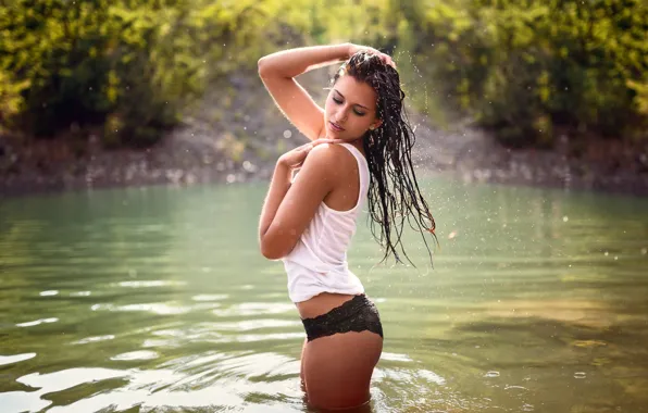 Picture pose, figure, Mike, hair, squirt, lake, panties, girl