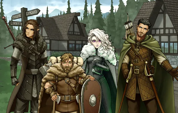 Girl, elf, village, art, heroes, dwarf, Archer