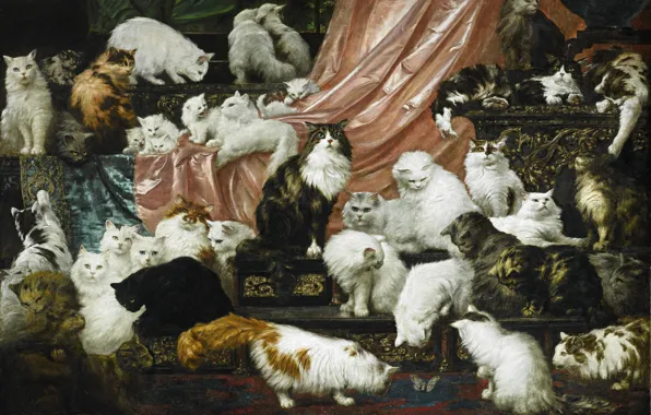 Cats, picture, painting, Carl Kahler, 42 cat, &ampquot;the Lovers of my wife&ampquot;, 1891