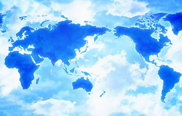 Picture clouds, Asia, map, America, Africa