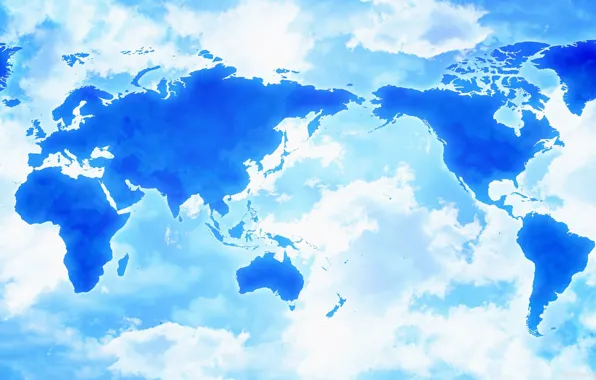 Clouds, Asia, map, America, Africa