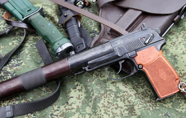 Holster, Bayonet 6x9-1, Silent pistol PB 6П9, The scout shooting knife NRS-2