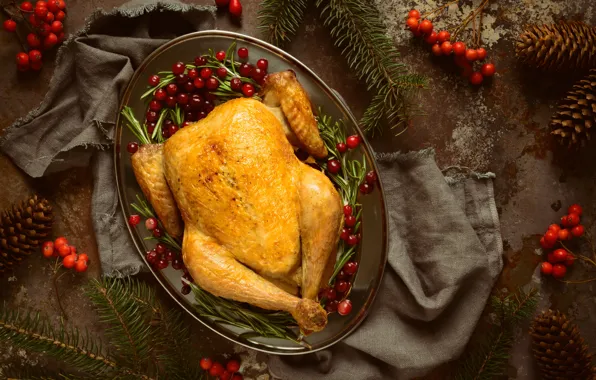 Decoration, berries, tree, chicken, New Year, Christmas, happy, Christmas