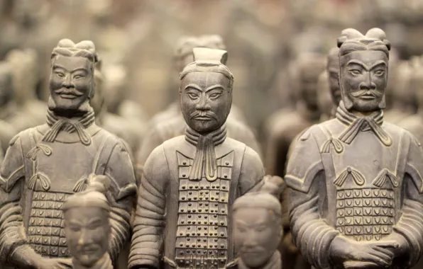 Picture blur, China, warriors, bokeh, closeup, ancient, famous, travel