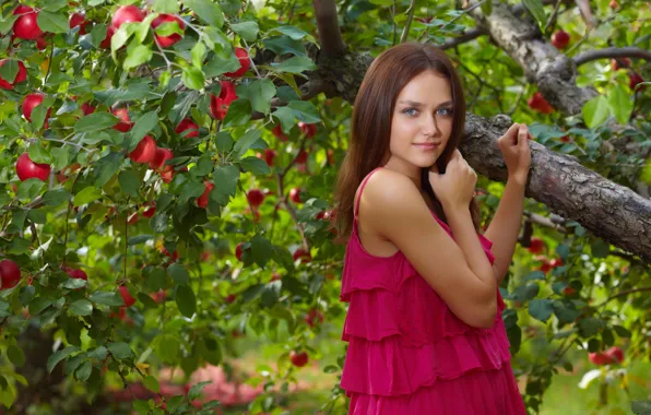 Picture girl, model, garden, Apple, Zlatka And