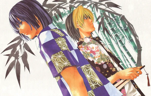 Stems, bamboo, fan, guys, players, bangs, rivals, hikaru no go