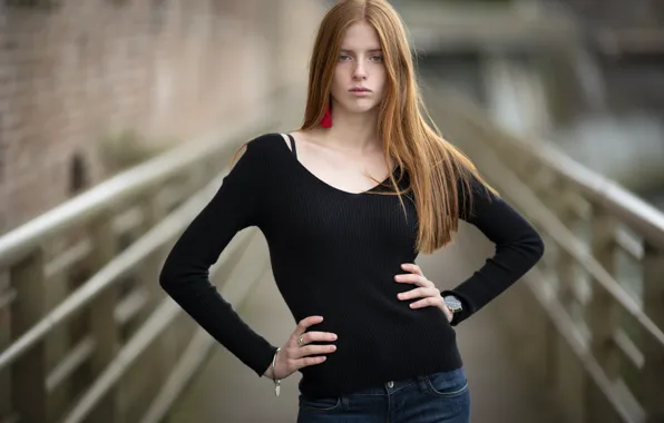 Picture girl, pose, model, hair, freckles, bokeh