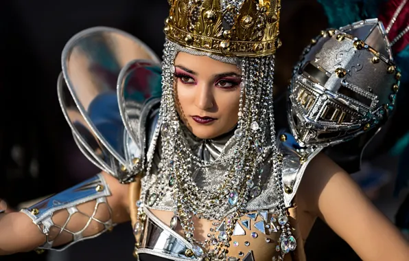 Look, girl, metal, style, silver, Shine, portrait, armor