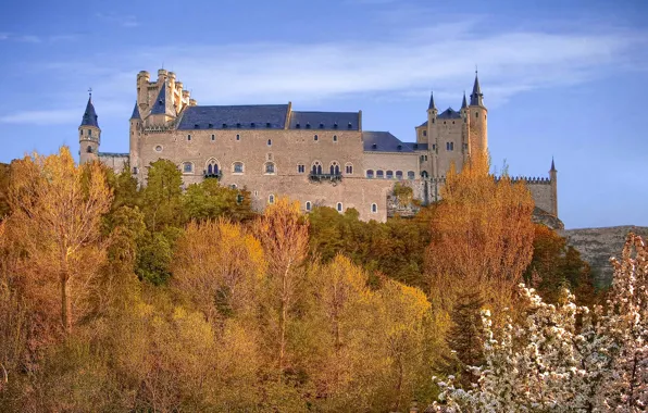 Autumn, the sky, trees, fortress, Spain, Palace, Alcazar, Segovia