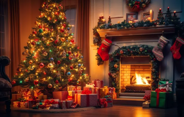 Comfort, house, heat, room, fire, flame, interior, Christmas