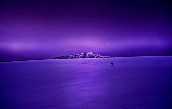 Picture night, winter, view, snow, purple, purple sky