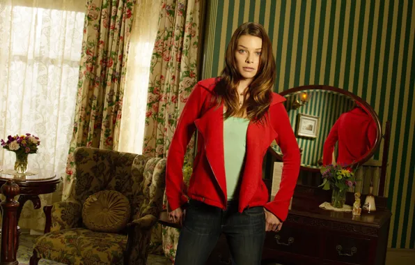 Look, pose, chair, makeup, actress, mirror, hair, red jacket