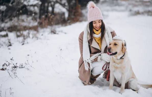Winter, language, look, girl, snow, smile, Park, glade