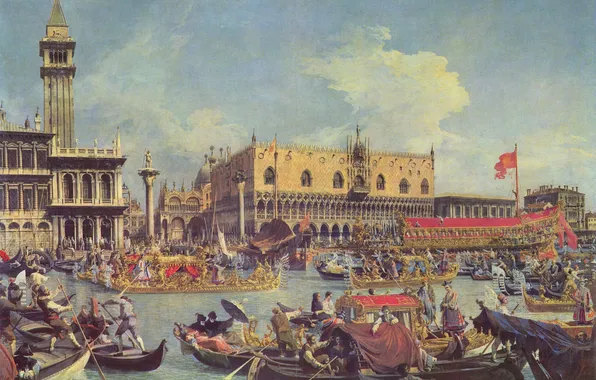 People, picture, boats, Venice, venice, the Doge's Palace, Antonio Canaletto, guests