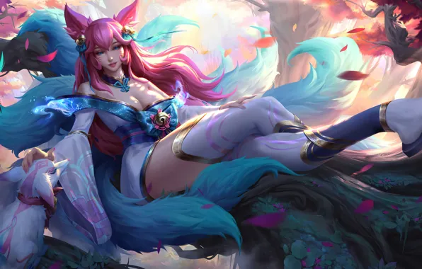 Art, League of Legends, Skin, LoL, Ahri, Spirit Blossom