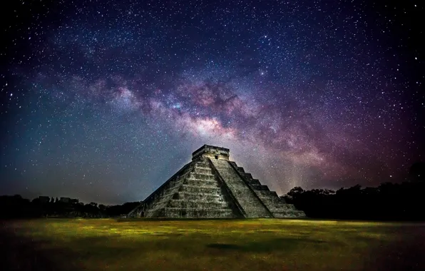 The sky, stars, night, the city, Mexico, pyramid, photographer, the milky way