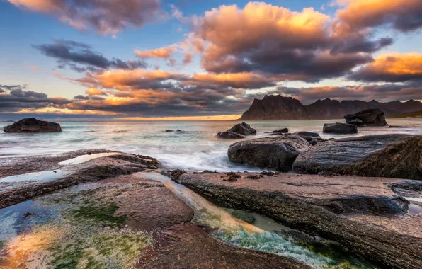 Sea, the sky, clouds, landscape, mountains, clouds, nature, stones