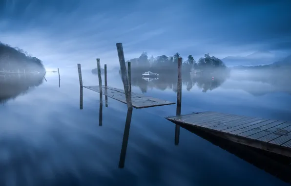 Picture bridge, fog, lake