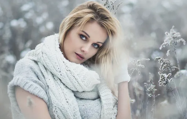 Winter, look, snow, pose, background, model, portrait, makeup