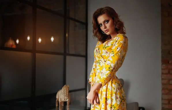 Girl, pose, room, makeup, dress, beauty, Sergey Yakubitskiy